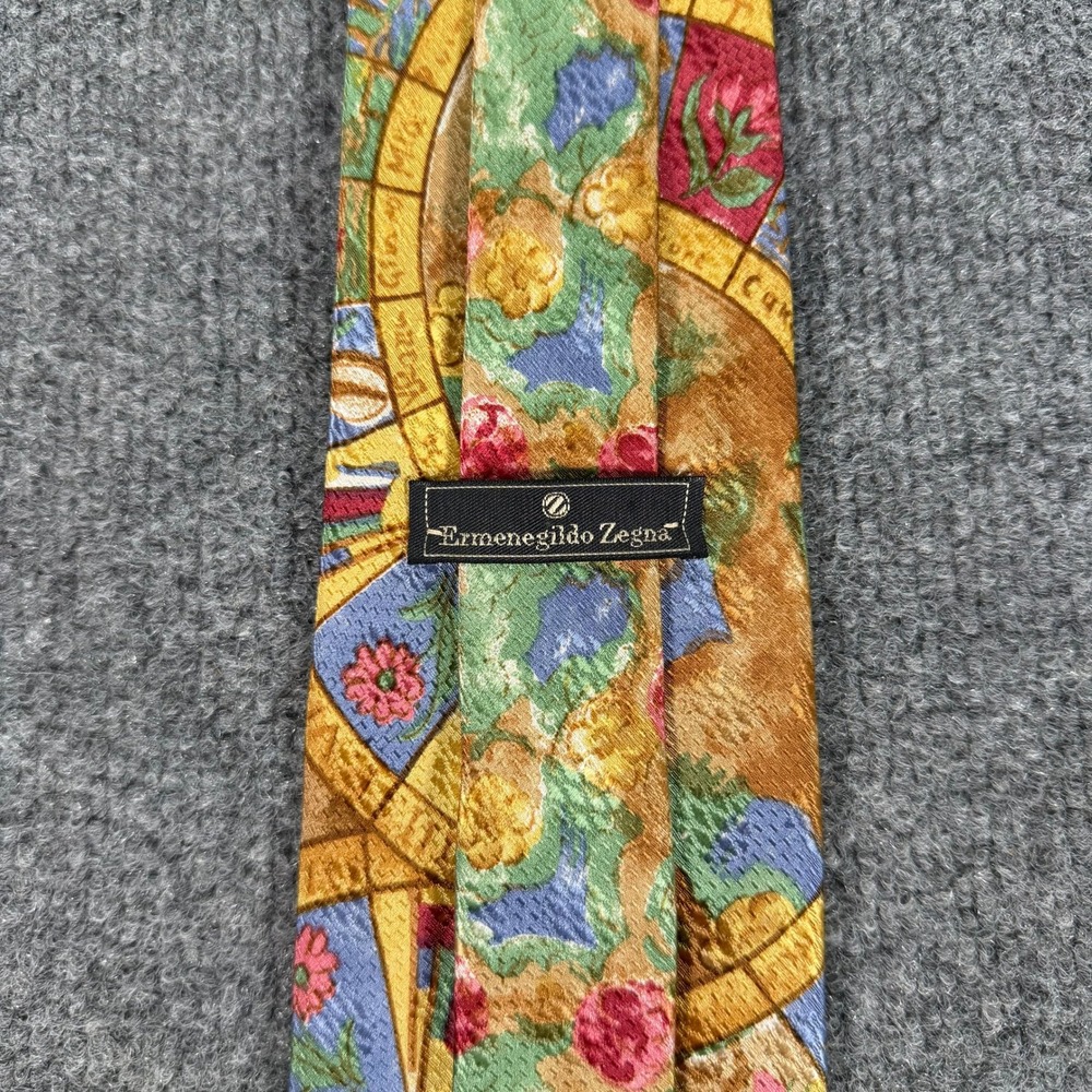 Ermenegildo Zegna Mens Silk Tie Multicolor Astrology Print Made in Italy #4931